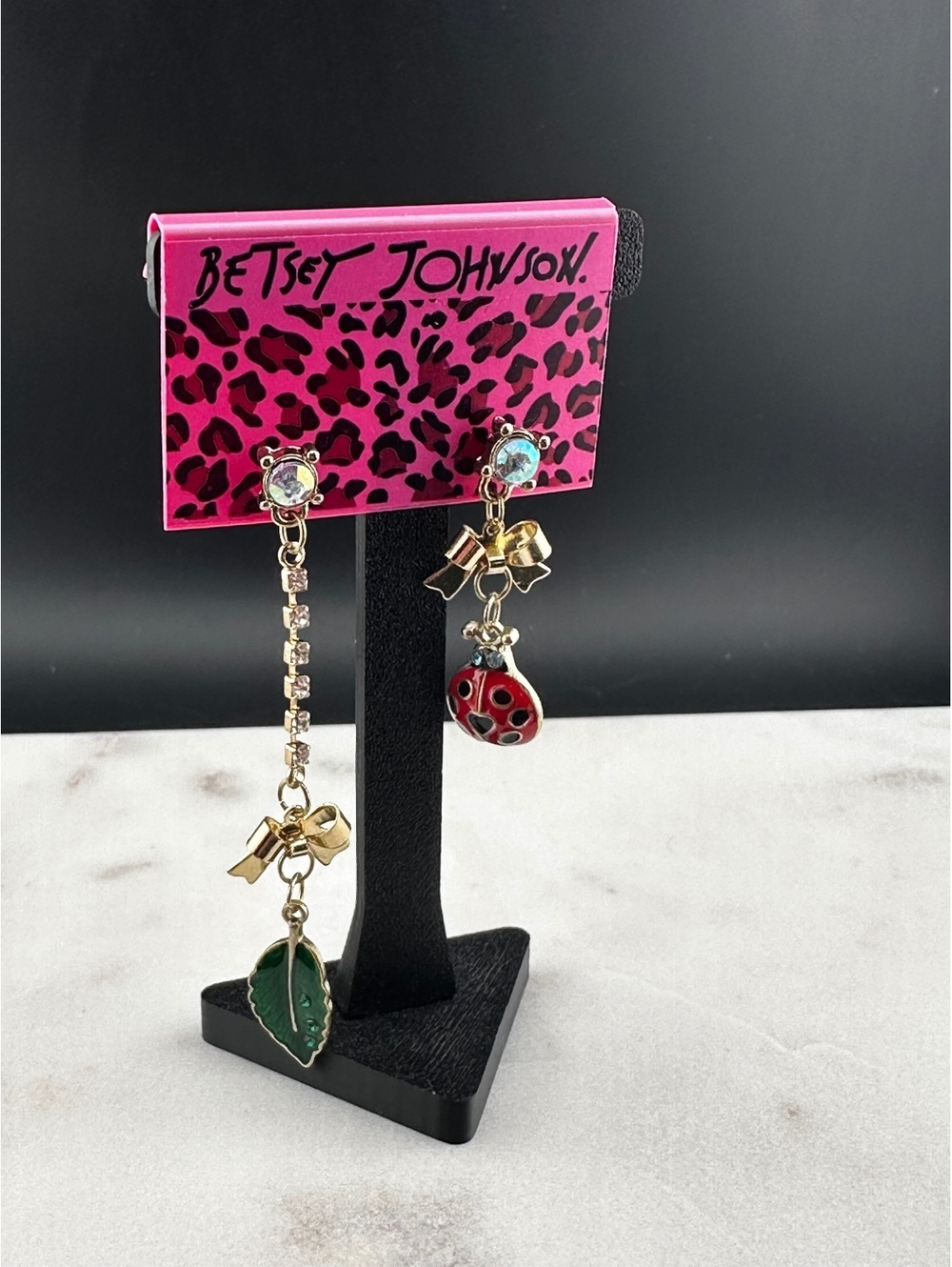Betsey Johnson Mismatched Dangly Earrings with Ladybug - Picture 4 of 4